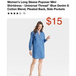 Women's Long Sleeve Popover MiniShirtdress - Universal Thread Blue SIZE SMALL